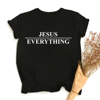Jėzus Per Viską Spausdinti moteriški marškinėliai Krikščionių Drabužius Moterų Vasaros Tios Įkvėpimo Religinius Harajuku Grafinis Tshirts