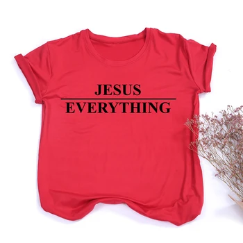 Jėzus Per Viską Spausdinti moteriški marškinėliai Krikščionių Drabužius Moterų Vasaros Tios Įkvėpimo Religinius Harajuku Grafinis Tshirts