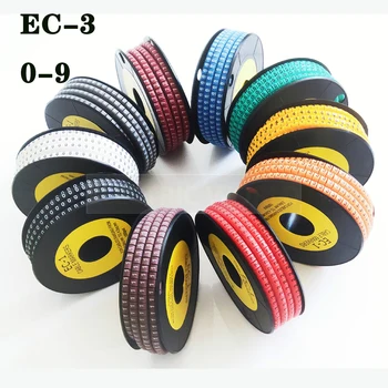 Kabelio žymeklis sunumeruoti EB-3 1000pcs Wire Marker Skaičius nuo 0 iki 9, Kabelinė Dydis 6sqmm geltonos Spalvos PVC kabelių žymekliai izoliacija žymeklis