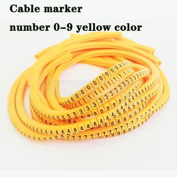 Kabelio žymeklis sunumeruoti EB-3 1000pcs Wire Marker Skaičius nuo 0 iki 9, Kabelinė Dydis 6sqmm geltonos Spalvos PVC kabelių žymekliai izoliacija žymeklis