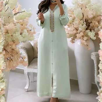 Kaftan Elegantiška Prabanga, Elegancija Maxi Suknelė Moterims Dubajus Abaja Žalia Islamo Drabužiai Laisvi Skraiste Šalis Turkija Ponios Vestidos 2021