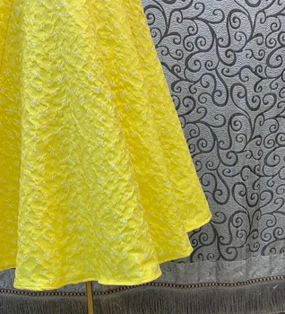 Kamuolys Suknelė Suknelė 2021 M. Vasarą Šalies Vakaro Moterų Spageti Dirželis Derliaus Žakardiniai Raštai Kišenėje Kratinys Lux Geltonos spalvos Suknelė XL