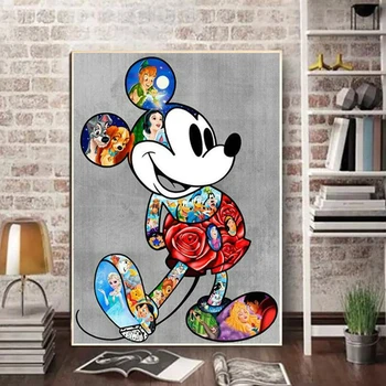 Karikatūros Disney Mickey Mouse Mickey ir Minnie Drobė, Tapyba, Plakatas ir Spausdinimo Sienos Menas Nuotraukas, Vaikų Kambarį, Namų Dekoro
