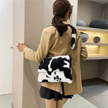 Karvė modelio Pečių Maišą Žiemos Atsitiktinis Shopper Bag Rankinės Moterims Crossbody Krepšiai Pliušinis Krepšiai Moterims 2021 Naujas Bolsa Feminina