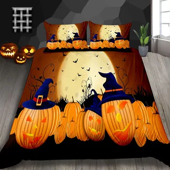 Karšto Pardavimo Animacinių Filmų Moliūgų Medžio Antklode Padengti Cute Halloween Spausdinti Geltonos Spalvos Patalynės Komplektas Karalius Ir Karalienė Visą Dvigule Lova Nustatyti Vaikams Dovanų