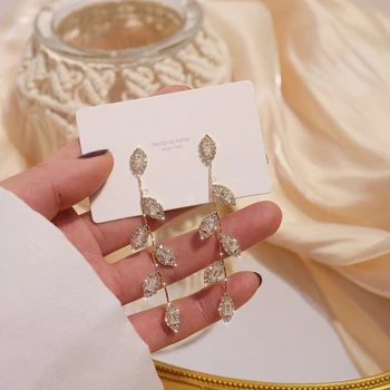 Karšto parduoti prabangius 14 KARATŲ tikru auksu padengtą lapų ilgai kutas auskarai, išskirtinį micro-inkrustacijos kubinis cirkonis auskarai, vestuviniai papuošalai