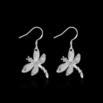 Karšto smulkių bižuterijos 925 Sterling Silver crystal dragonfly auskarai Moteris Populiariausių markių Geriausias draugas Atostogų Dovanos