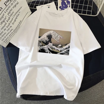 Katė aliejaus tapybai spausdinti marškinėliai basic O-kaklo trumparankoviai ponios balta grafinis mergina T-shirt Streetwear T-shirts