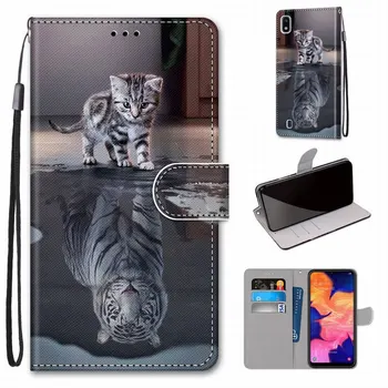 Katė, Tigras Vaikams Mielas Flip Case For Samsung Galaxy A20 A30 A30S A40 A40S A50 A50S A60 A70 A70S Liūtas, Vilkas Animacinių filmų Padengti Piniginės D08F