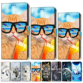 Katė, Tigras Vaikams Mielas Flip Case For Samsung Galaxy A20 A30 A30S A40 A40S A50 A50S A60 A70 A70S Liūtas, Vilkas Animacinių filmų Padengti Piniginės D08F