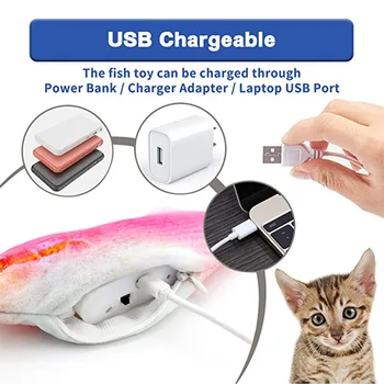 Katės 3D Floppy Žuvų USB Įkroviklis Interaktyvus Elektros Žaislas Realus Pliušinis Modeliavimas Kraipyti Žuvų Katžolių Patalpų Kramtomoji Žaisti