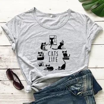 Katės Gyvenimo, Medvilnės marškinėliai Juokinga Crazy Cat Lady Dovanų Marškinėlius Mielos Moterys Grafinis Kačiukas Top Marškinėliai, Dropshipping