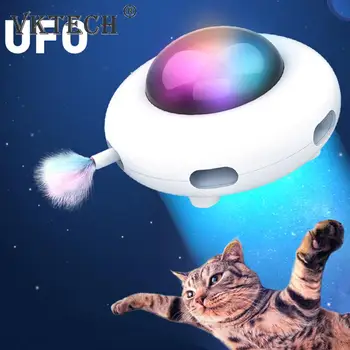 Katės Kibinimas Žaislai, Interaktyvus Lėlių UFO Plunksnų Stick Verpimo Pet Ratas Žūklės Mokymo Elektroninių Komponentų