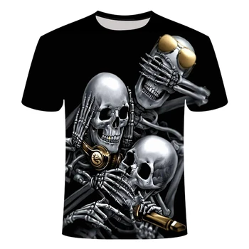 Kaukolė marškinėliai vyriški juodi marškinėliai liepsna motociklo punk 3d atspausdintas T-shirt hip-hop vyrų atsitiktinis punk mados gatvė drabužių viršų