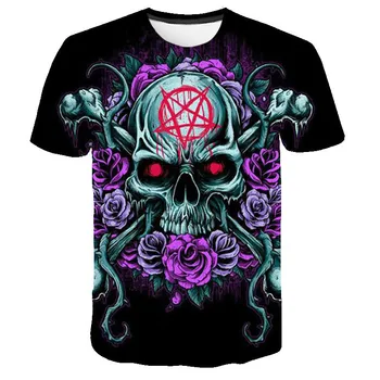 Kaukolė T-marškinėliai Berniukams ir Mergaitėms Kaukolė T-shirt Demonas Horror Punk Rock T-shirt 3D Spausdinimo Animacinių filmų Paauglių Retro Gotikos Viršūnės