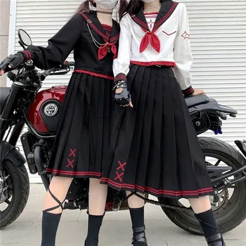 Kawaii Japonijos Jk Vienodas Velnias Triušio Kostiumas Sailor Lolita Nustatyti Anime Saldus Mergaičių Cosplay Moterų Harujuku Viršuje Su 70cm Sijonas