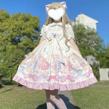 Kawaii JSK Lolita Dress Arbata Šalies Moterų Derliaus Princesė Saldus Mielas Japonijos Bowknot Gotikos ir Renesanso Vestidos 2021