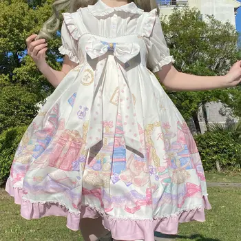 Kawaii JSK Lolita Dress Arbata Šalies Moterų Derliaus Princesė Saldus Mielas Japonijos Bowknot Gotikos ir Renesanso Vestidos 2021
