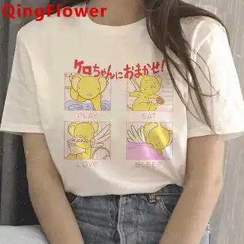 Kawaii Sakura Kortelės Gūstītājs t-shirt vasaros top moterų kawaii ulzzang plius dydis streetwear atsitiktinis marškinėliai ulzzang