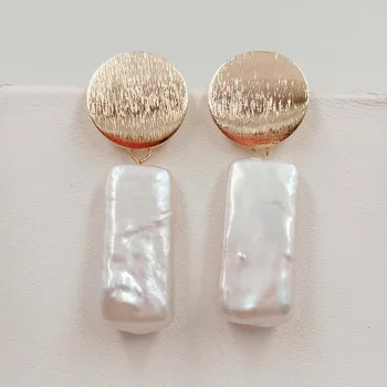 Keshi perlų auskarai, pobūdžio gėlavandenių perlų auskarai ,AAA didelis stačiakampis baroko perlas 12x25 mm,925 sidabras kablys