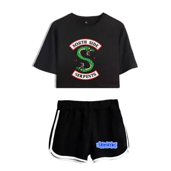 Kietas Riverdale Pietų Pusėje Žalčių Moterims Dviejų dalių Rinkiniai naujasis Logotipas Vasaros mergaičių Marškinėliai Topai+Šortai pietų pusėje žalčių Tracksuit