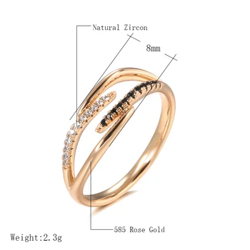 Kinel Mados Juoda Gamtos Cirkonis Žiedai, Moterų, Prabangos 585 Rose Gold Geometrijos Kryžiaus Žiedas Senovinių Vestuvių Fine Jewelry