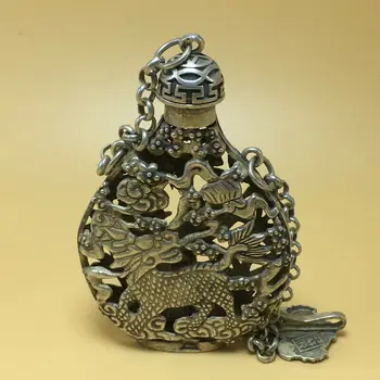 Kinijos Tibeto sidabro, sendinto vario ranka raižyti Kirin phoenix statula uosti butelis