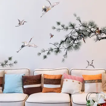 Kinų stiliaus pušis krano sienų lipdukai gyvenamasis kambarys sofos tyrimo biuro fone sienų dekoravimas sienų lipdukai popieriaus