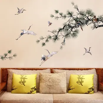 Kinų stiliaus pušis krano sienų lipdukai gyvenamasis kambarys sofos tyrimo biuro fone sienų dekoravimas sienų lipdukai popieriaus