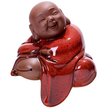 Kinų stiliaus raudona Zen keramikos laughing Buddha statula Tradicinis rankų darbo kūrinys Puikus namų kambarį, studijų, papuošalai