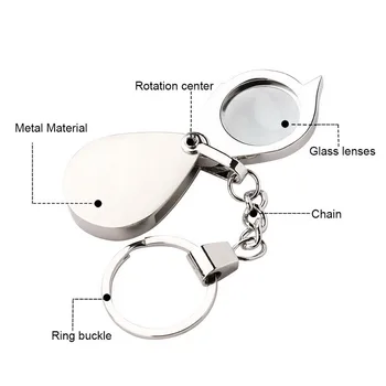 Kišeninis Didinamasis Stiklas, Sulankstomas Mini Keychain 10X Nešiojamų Kasdien Vadovas Didinamojo Stiklo Keychain Įrankis Metalo Kilnojamojo Rankena