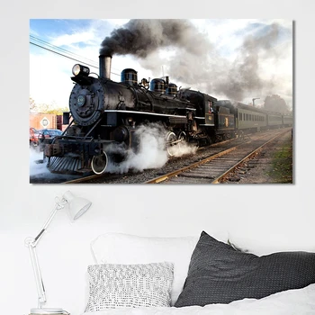Klasikinio Traukinių Garo Lokomotyvą Drobės Tapybos Plakatai ir PrintsWall Meno Nuotraukas Kambarį Namų Puošybai be Rėmelio