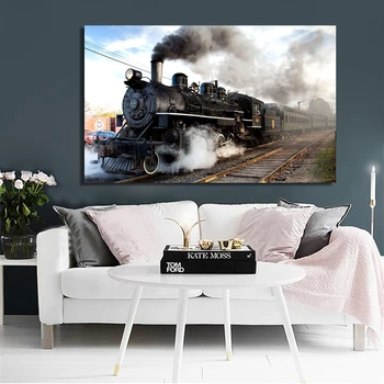 Klasikinio Traukinių Garo Lokomotyvą Drobės Tapybos Plakatai ir PrintsWall Meno Nuotraukas Kambarį Namų Puošybai be Rėmelio