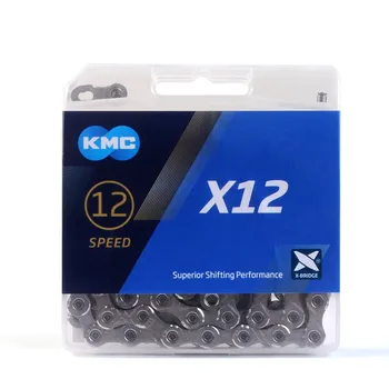 Kmc x12 dviračio grandinę, 126l, su originalo langelyje ir magija mygtukas mtb kalnų ir (arba) kelių, dviračių dalys, sidabrinė 12 greičiu dviračių grandinės