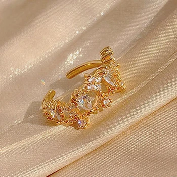 Korėjos Madinga 14k Aukso Papuošalai tikro Aukso Karūna Žiedai Moterims Reguliuojamas Atidaryti Dizaino Micro Apdaila AAA Blizga Cirkonis Dovana