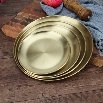 Korėjos nerūdijančio plieno sutirštės disko aukso kavinė dėklas vaisių dėklas tortas plokštelės kaulų patiekalas patiekalas seklių plokštė