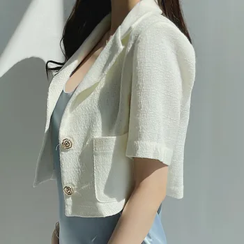 Korėjos Prašmatnus, Saldus, Elegantiškas Tvido Švarkas Paltai Moterims 2021 M. Vasaros Derliaus Pasėlių Viršuje Ponios Mygtuką Silm Trumpas Vilnoniai Paltai Outwear
