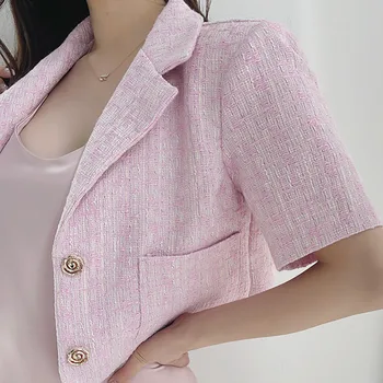 Korėjos Prašmatnus, Saldus, Elegantiškas Tvido Švarkas Paltai Moterims 2021 M. Vasaros Derliaus Pasėlių Viršuje Ponios Mygtuką Silm Trumpas Vilnoniai Paltai Outwear