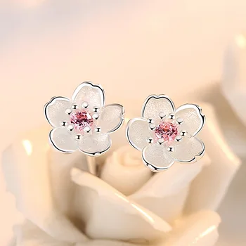 Korėjos Romantiška Cherry Blossom Stud Auskarai Moterims, Švieži Cirkonis Gėlių Earings Papuošalai Earing Brincos Prabangus Auskarai