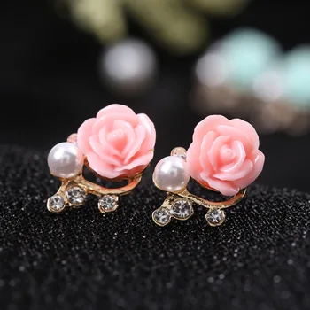 Korėjos versija, naujas pearl gėlių auskarai mados rose auskarai užsienio prekybos auskarai didmeninės moterų kinijos mados