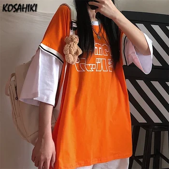 KOSAHIKI Moterų Marškinėliai korėjos Stiliaus Pasisekė Išspausdinti 2021 Naujas trumpomis Rankovėmis T Shirts Vasaros Hip-Hop Atsitiktinis Viršūnes Streetwear