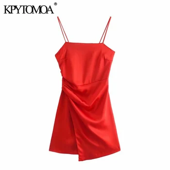 KPYTOMOA Moterų 2021 Mados Asimetriškas Minkšta Mini Suknelė Vintage Backless Užtrauktukas Plonas Dirželiai Moterų Suknelės, Vestidos Mujer