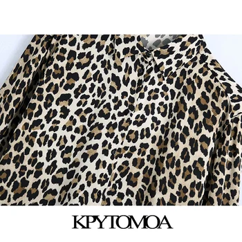 KPYTOMOA Moterų 2021 Mados Leopardas Spausdinti Palaidų Montavimo Palaidinės Derliaus ilgomis Rankovėmis Mygtuką-iki Moterų Marškiniai, Elegantiškos Viršūnės