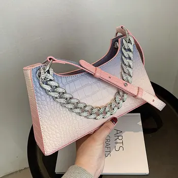 Krokodilo modelis Pažasties maišelį 2021 m. Vasaros Nauji Aukštos kokybės PU Oda Moterų Dizaineris Rankinės Gradientas Petį Krepšys