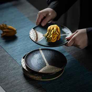 Krosnyje Keptos Švyti Lotus Vaisių Plokštė Japonų Stiliaus Mažų Keraminių Arbatos Torto Padėklo Tešlos Plokštės, Džiovintos Arbatos Ceremonijos, Desertas Plokštės