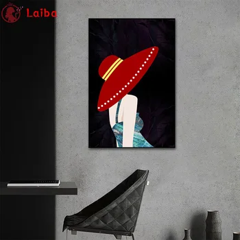 Kvadratiniu turas Diamond gręžimo, dažymo Abstraktus menas, moteris red hat Diamond siuvinėjimo kryželiu dervos biuro sienų dekoras