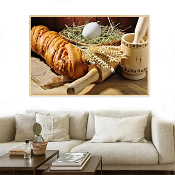 Kviečių Duona, Kava, Maisto Drobės Tapybos Sienos paveiksl Šiaurės Plakatai ir Spausdina Modernus Virtuvės Kambario Apdaila