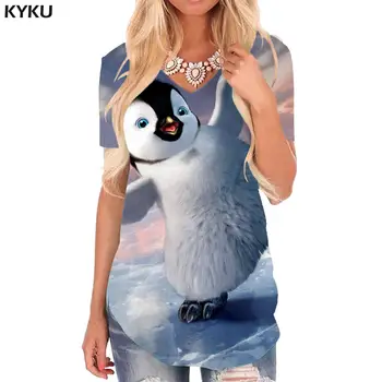 KYKU Pingvinas Marškinėliai Moterims Gyvūnų marškinėliai 3d Debesis V-kaklo Marškinėlius Hip-Hop Shirt Spausdinti Moteriški Drabužiai Vasaros Cool Plus Size