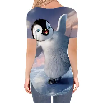 KYKU Pingvinas Marškinėliai Moterims Gyvūnų marškinėliai 3d Debesis V-kaklo Marškinėlius Hip-Hop Shirt Spausdinti Moteriški Drabužiai Vasaros Cool Plus Size