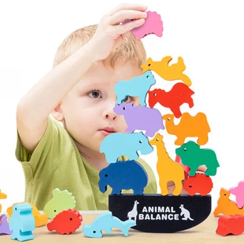 Kūdikių Medinis Žaislas Balansas Blokavimo Gyvūnų Dėlionė Spalvos Pripažinti, Ankstyvojo Ugdymo Montessori Vaikų Lopšelio Medienos Blokai